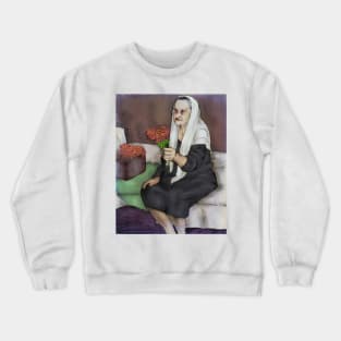 An elderly woman with a bouquet of flowers Crewneck Sweatshirt